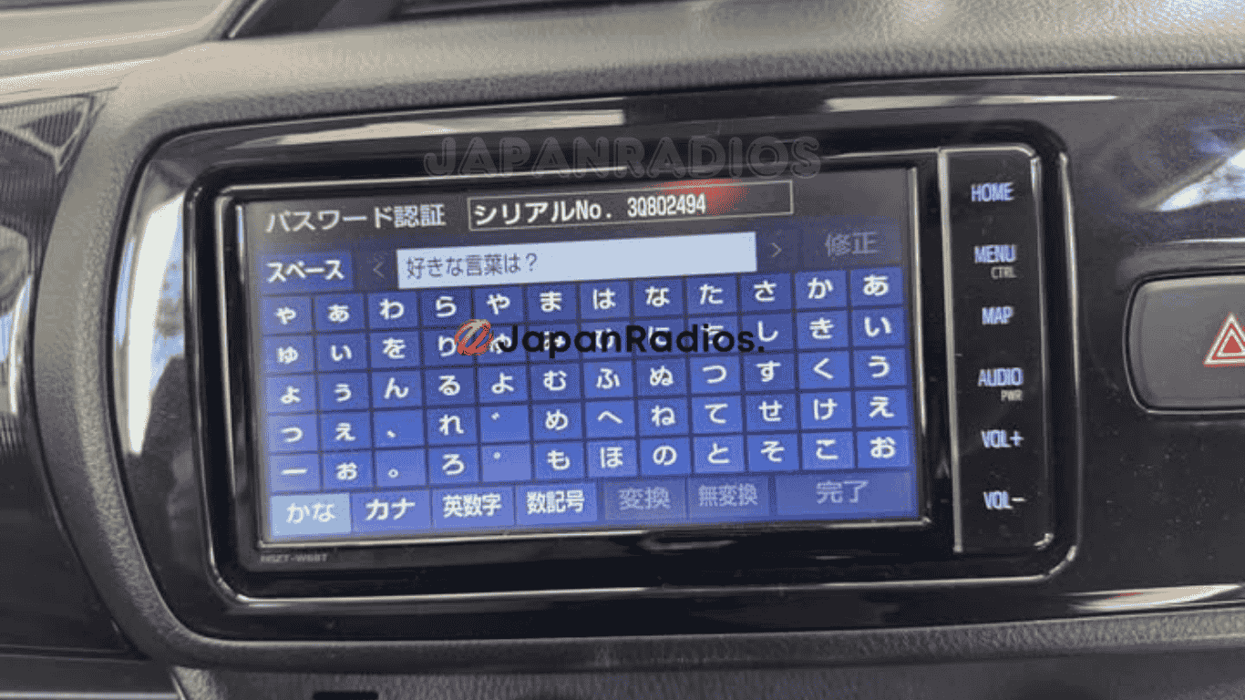 toyota-vitz-radio-unlock-code-erc-service Locked Toyota Vitz navigation unit displaying security screen requiring a Toyota Vitz Radio Unlock Code.