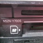 NSZN-Y70D or Y70DS Close-up of car infotainment screen displaying 'No SD Card' error message in a Daihatsu Tanto dashboard